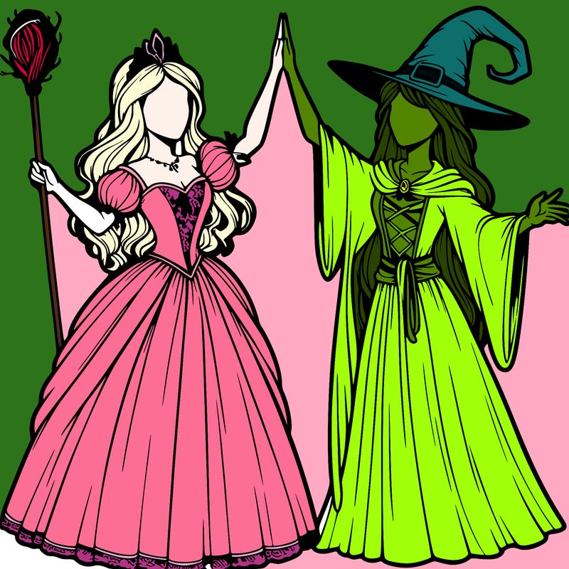 detailed realistic split of a princess and a witch