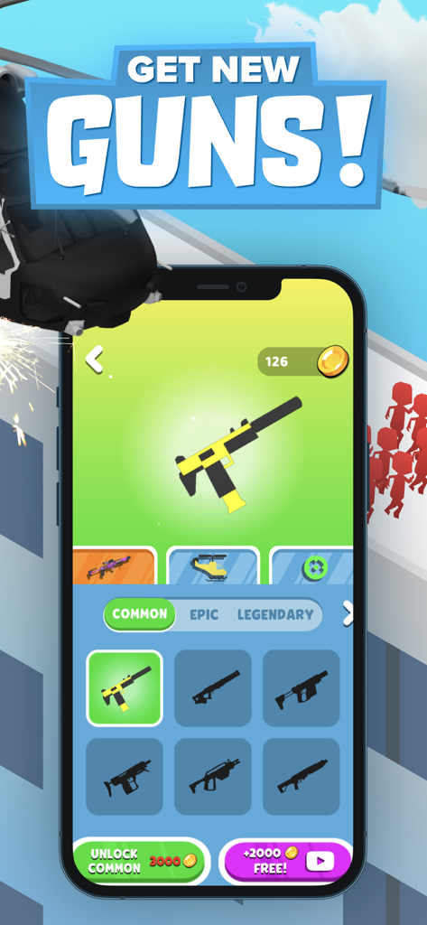 Z Escape game weapon unlock screen displaying guns and coin options