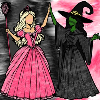 detailed realistic split of a princess and a witch