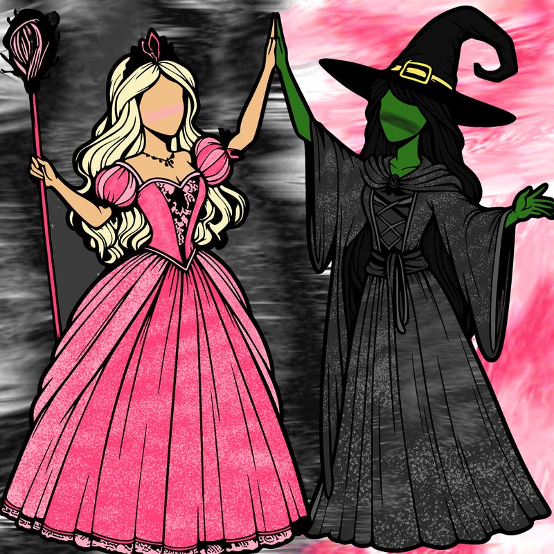 detailed realistic split of a princess and a witch