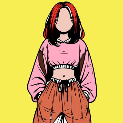 realistic girl faceless with baggy pants and a crop top