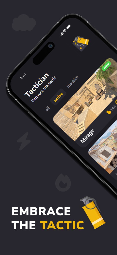CS2 Tactician - CS2 Tactician app interface displaying Mirage map selection and tactical utility guides