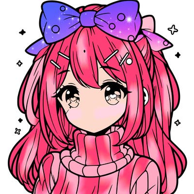 anime girl with hairbow wearing a turtleneck