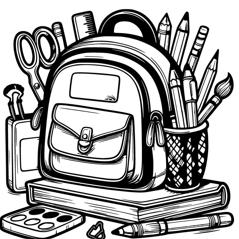 schoolbag with school supplies that stick out