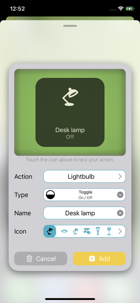 Home Widget - for HomeKit - Configuring a desk lamp widget in the Home Widget app for HomeKit