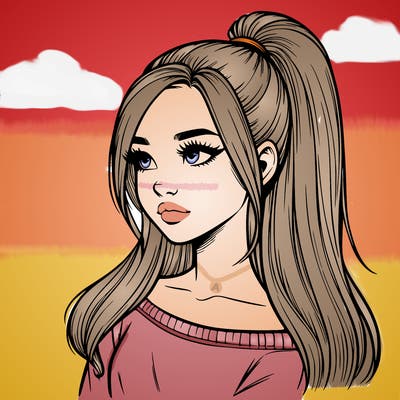 realistic girl with a high ponytail