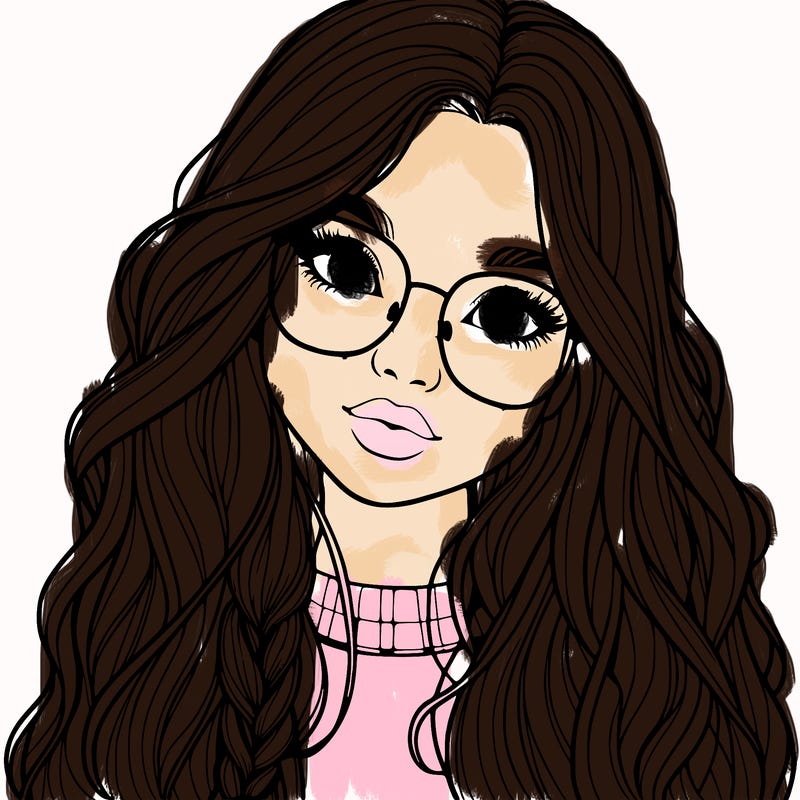 girl with long hair and freckles and glasses realistic