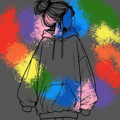 realistic girl with a oversized sweatshirt on and a bun