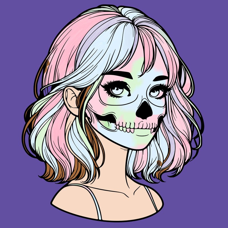 realistic girl with skull