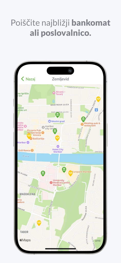 mBank@Net - mBank@Net mobile app map interface showing nearest bank branches and ATMs