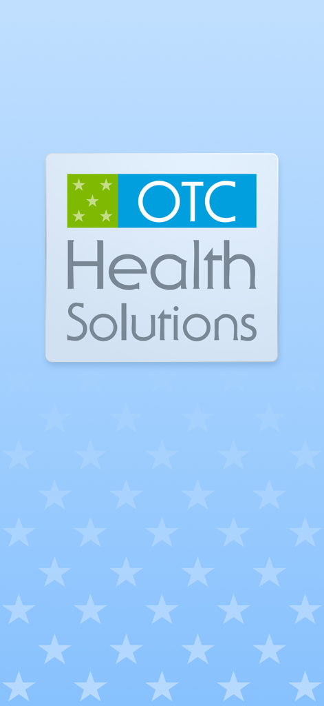 OTC Health Solutions - Pantalla de inicio de la aplicación OTC Health Solutions con el logo y fondo de estrella azul