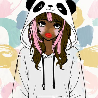 realistic girl in panda hoodie