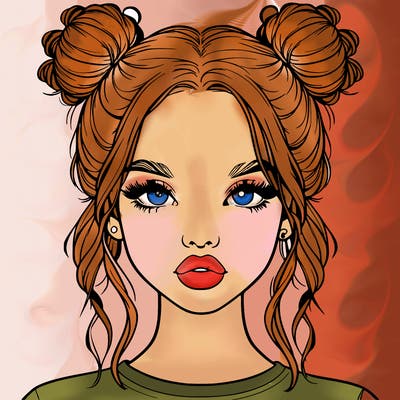 realistic girl with two buns in hair and lips