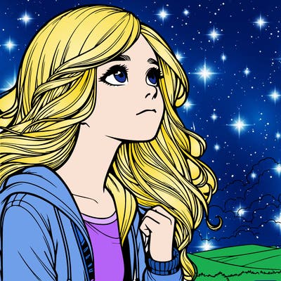 realistic girl looking at the sky