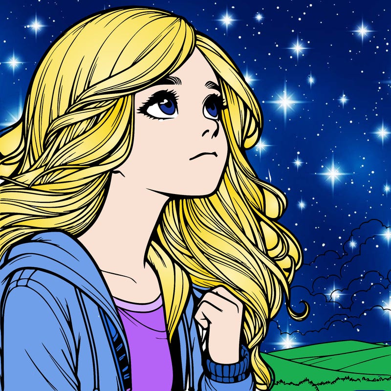 realistic girl looking at the sky