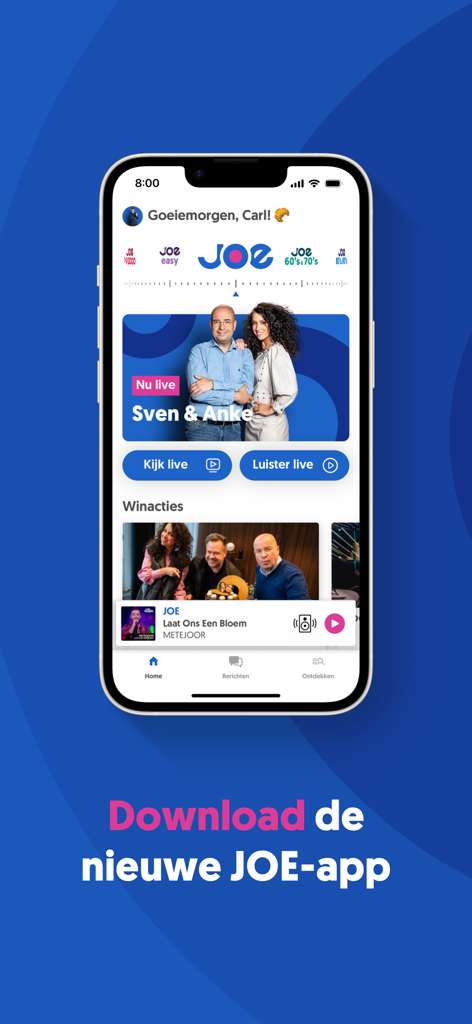 Schermata principale dell'app JOE Live Radio con i DJ Sven e Anke