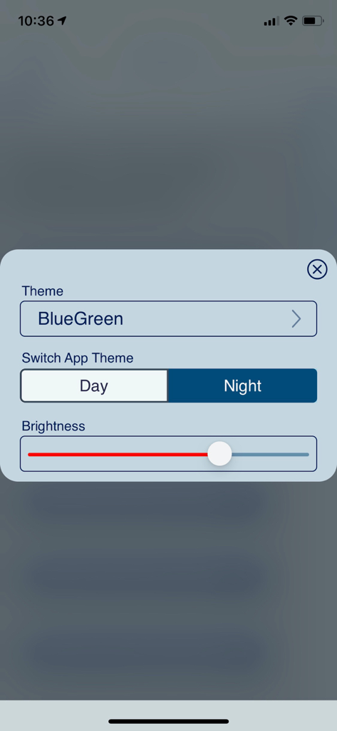 Airbus A220 Flight Deck app display settings menu showing theme options and brightness control.