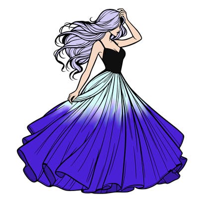 realistic woman with dress flowing in the wind