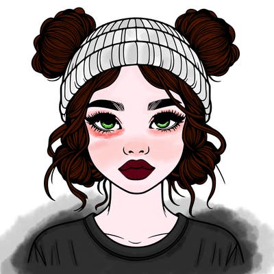 realistic girl with buns in her hair with a beanie on
