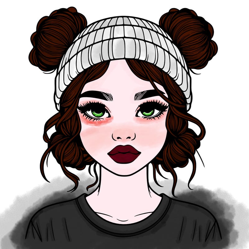 realistic girl with buns in her hair with a beanie on