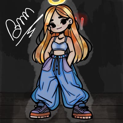 girl in crop top and baggy pants