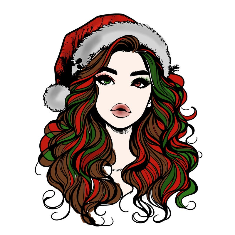 realistic christmas girl with wavy hair and lips