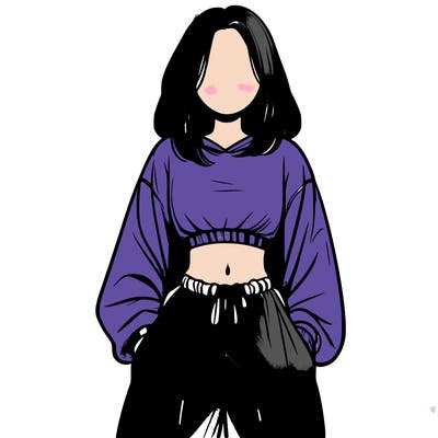 realistic girl faceless with baggy pants and a crop top