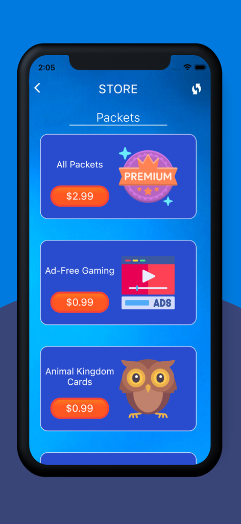 Say & Play - Say and Play ゲームストア画面。プレミアムパックと広告なしのオプションが表示されています。