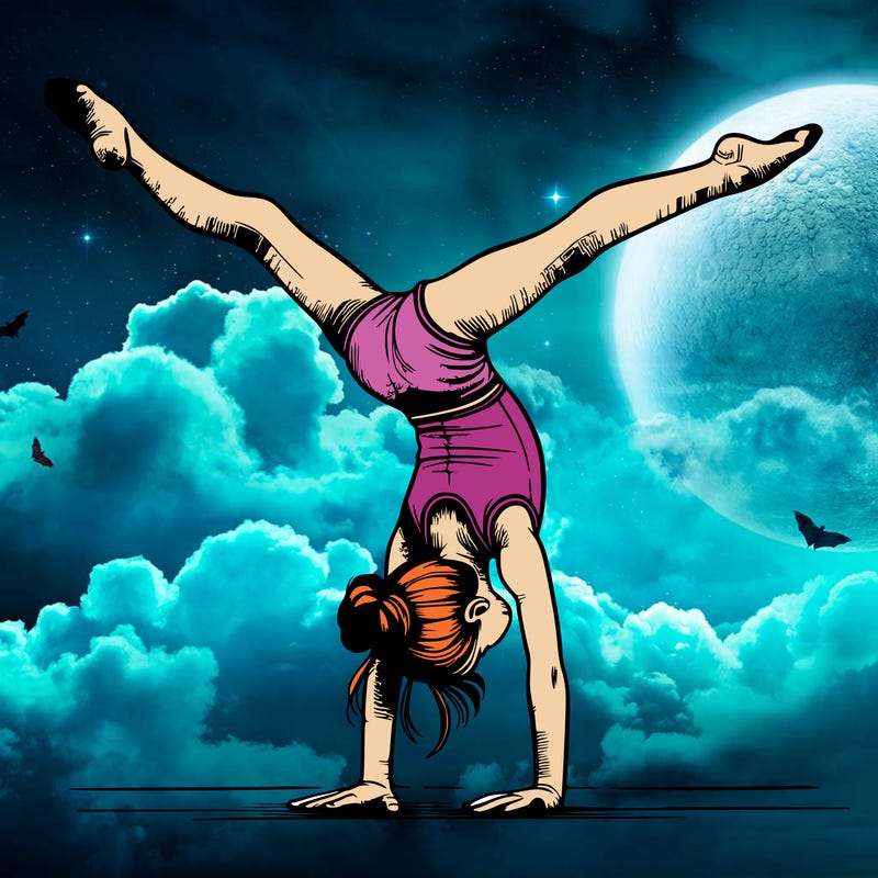 realistic gymnastic hand stand girl in four splits