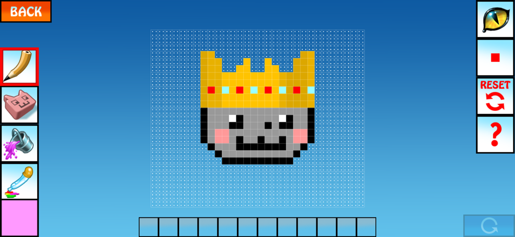 Pantalla del Editor Nyan con un gato pixelado usando una corona dorada