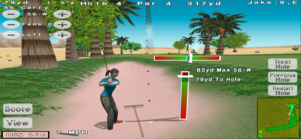 Nova Golf Lite - A golfer preparing to hit out of a sand trap in the Nova Golf Lite 3D simulation game