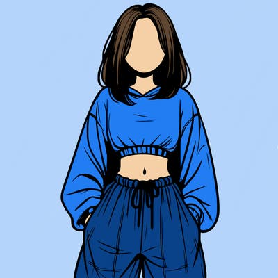 realistic girl faceless with baggy pants and a crop top