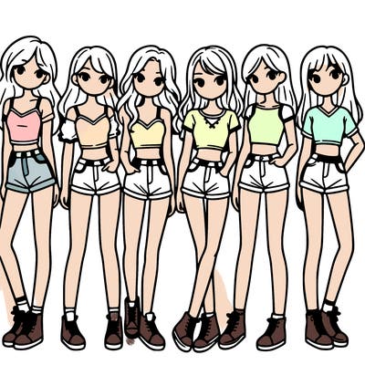a group of girls wearing crop tops and shorts