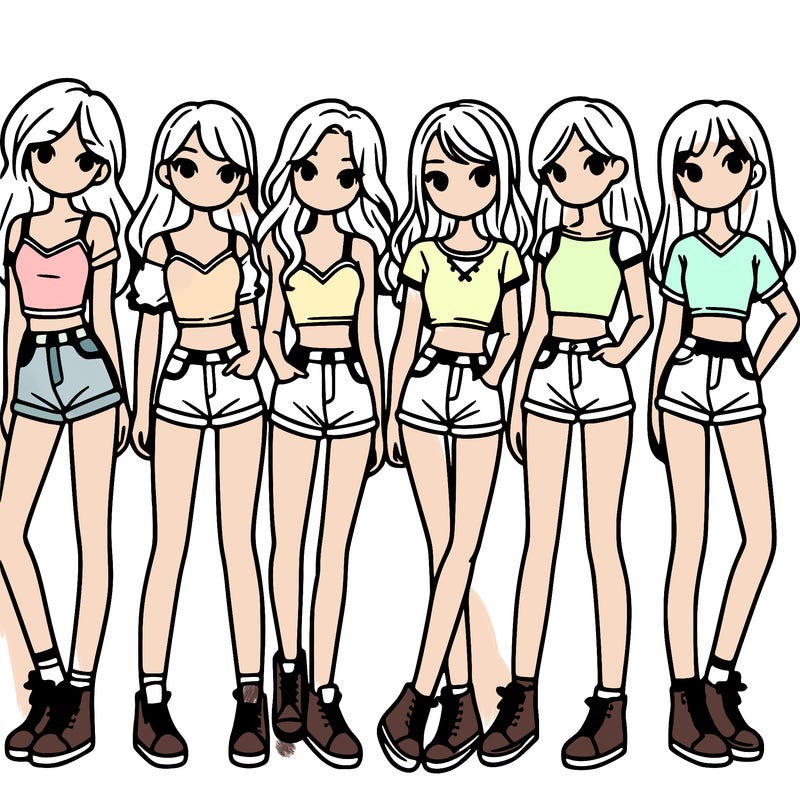 a group of girls wearing crop tops and shorts