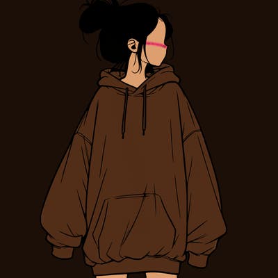 realistic girl with a oversized sweatshirt on and a bun