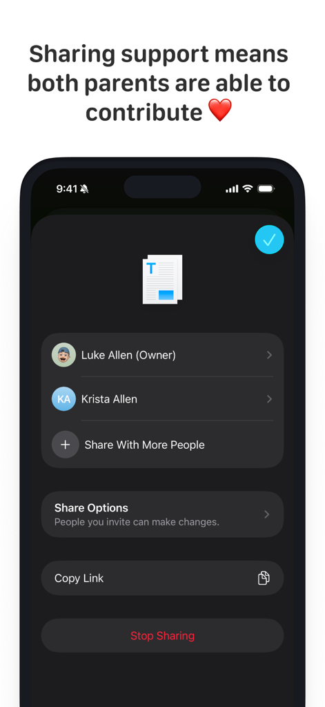 Interfaz de la aplicación Star Jar que muestra opciones de co-paternidad donde varios miembros de la familia pueden administrar el tarro de recompensas de un niño