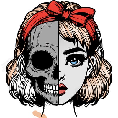 realistic girl with half skull mask