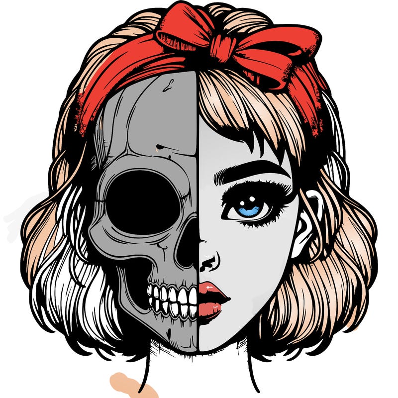 realistic girl with half skull mask