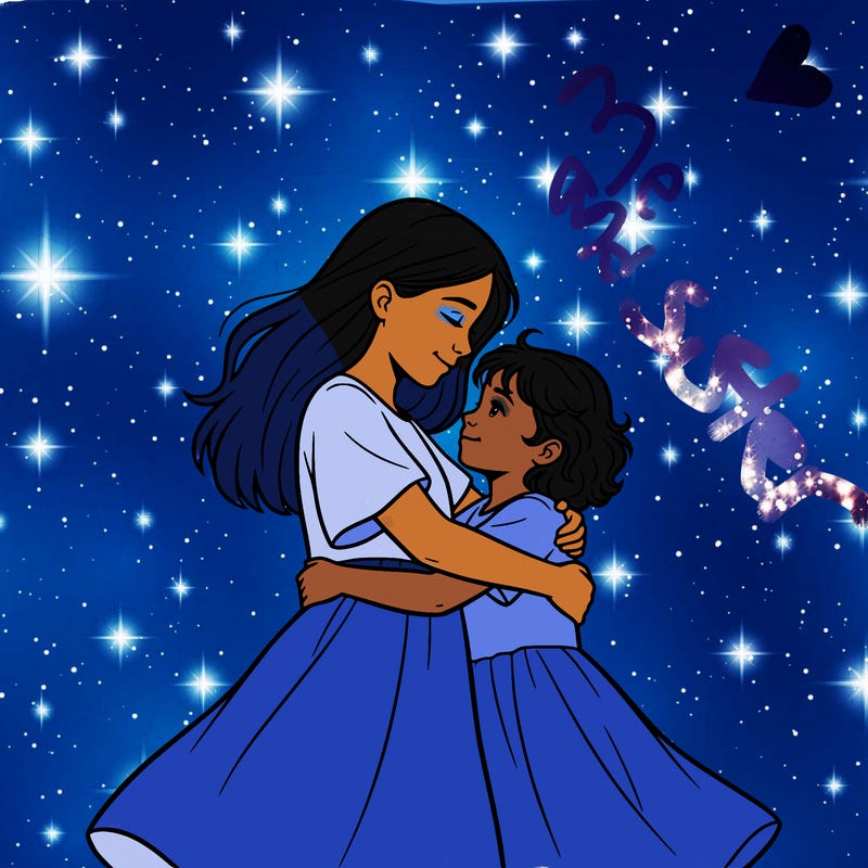 older sister hugging her younger sister