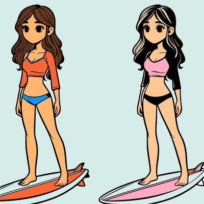 girl realistic on surfboard 🏄