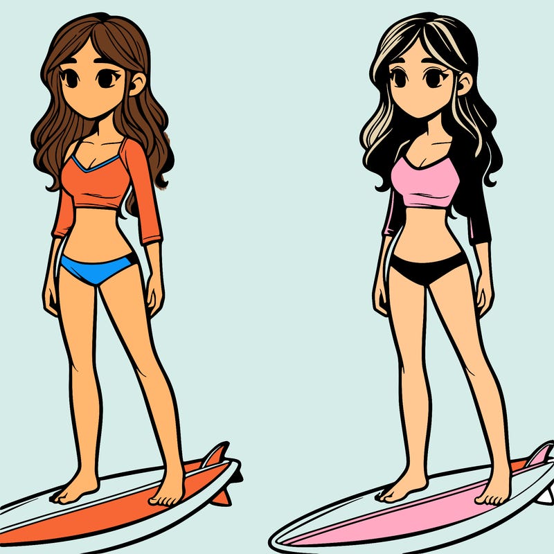 girl realistic on surfboard 🏄