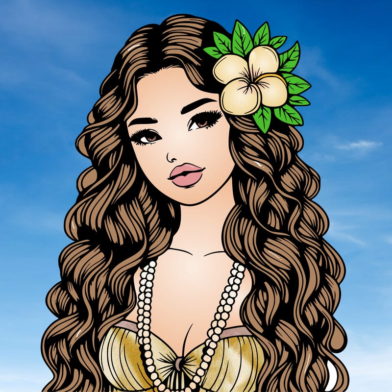 realistic beautiful hawaiian woman,long dress,haku lei, lips