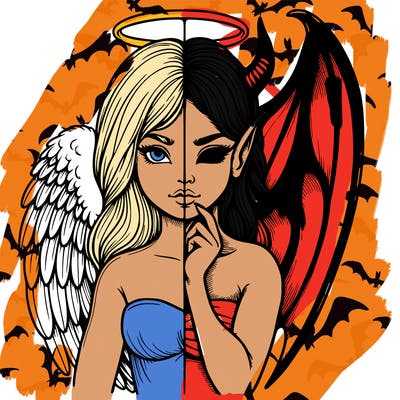 realistic angel half demon