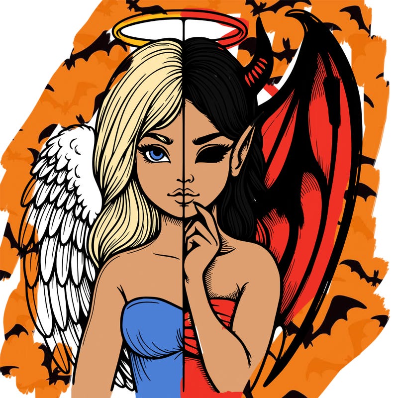 realistic angel half demon