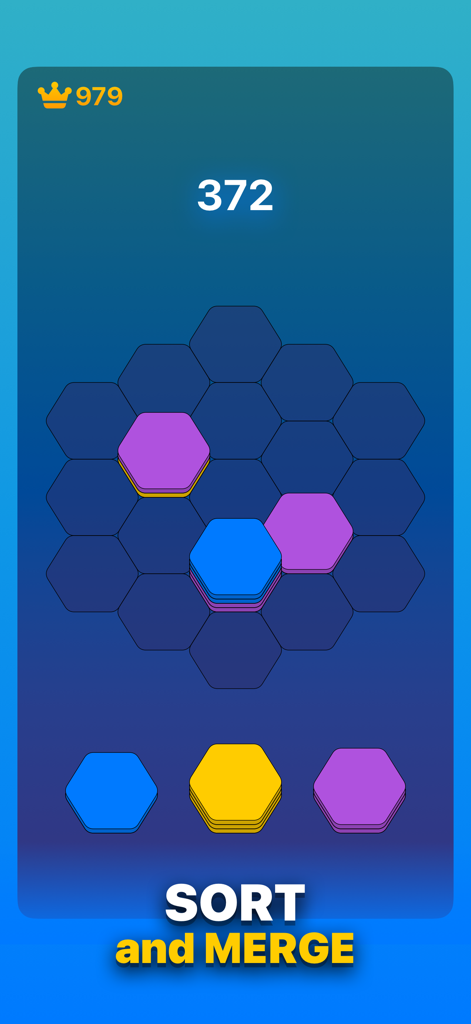 Hexa Sort Jam - Hexa Sort Jam mobile game screen showing hexagonal puzzle pieces and sort and merge text