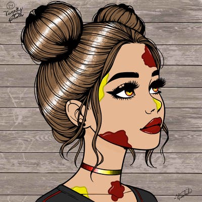 realistic girl with buns on the top of her head