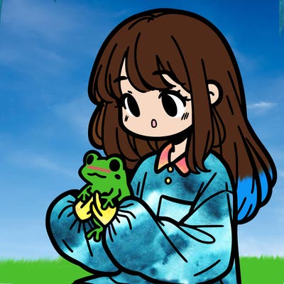 girl with long hair and a oversized shirt. and she is holding a frog
