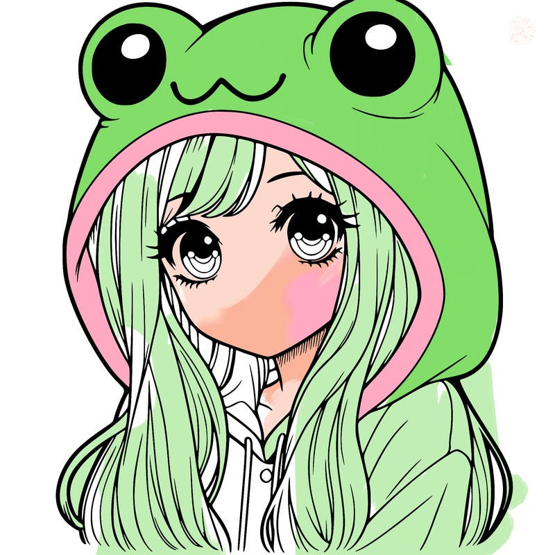 a pretty girl wearing a frog hoodie portrait with long hair