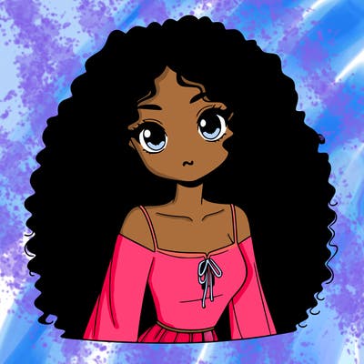 a black anime girl with long afro hair