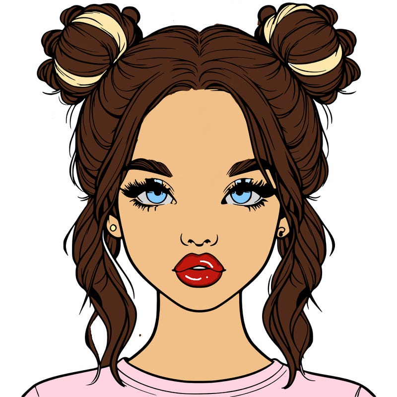 realistic girl with two buns in hair and lips